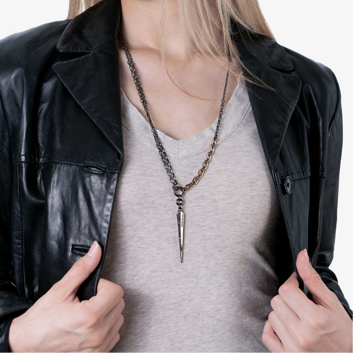 Single Spike Adjustable Necklace in Dual Tone Gunmetal image number 2