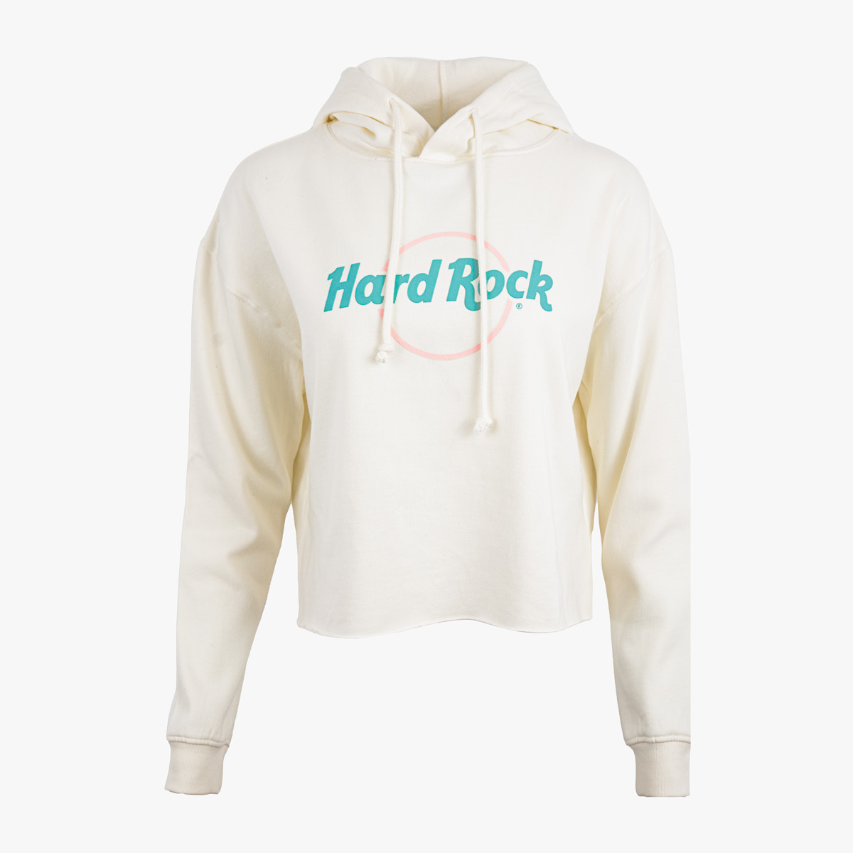 Hard Rock Pop of Color Cropped Women's Fit Beige Hoodie image number 2