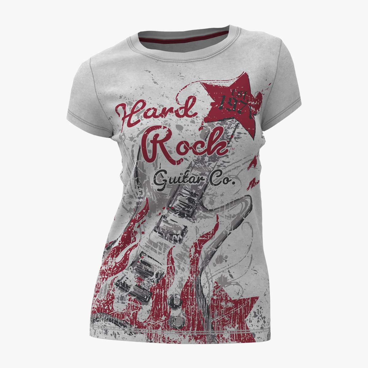 Guitar Company Ladies Fit Flames Guitar Tee in Grey image number 2