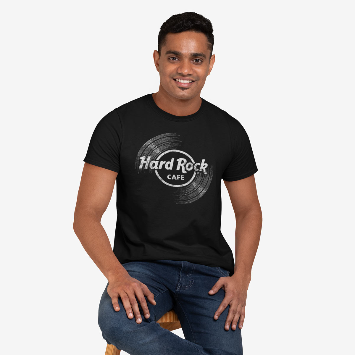 Hard Rock Vinyl Logo Men's Shortsleeve Crewneck Tee in Black image number 4