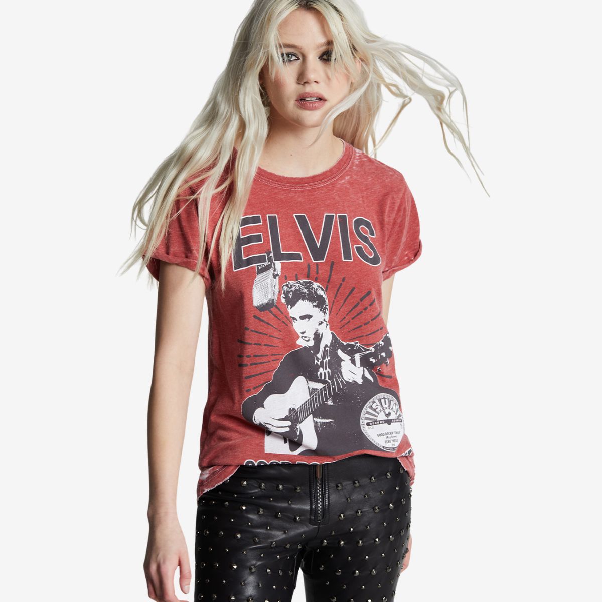 Elvis Fitted Tee with Good Rockin Tonight Design by Recycled Karma image number 3
