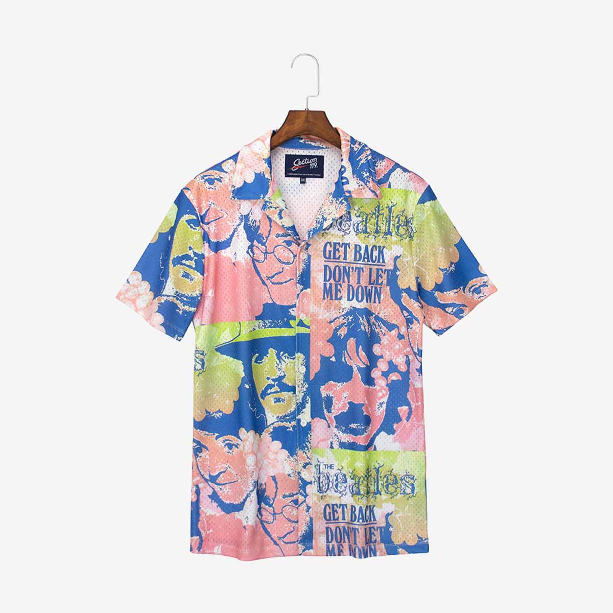 The Beatles Portrait Mesh Short Sleeve Button Down in Blue image number 4