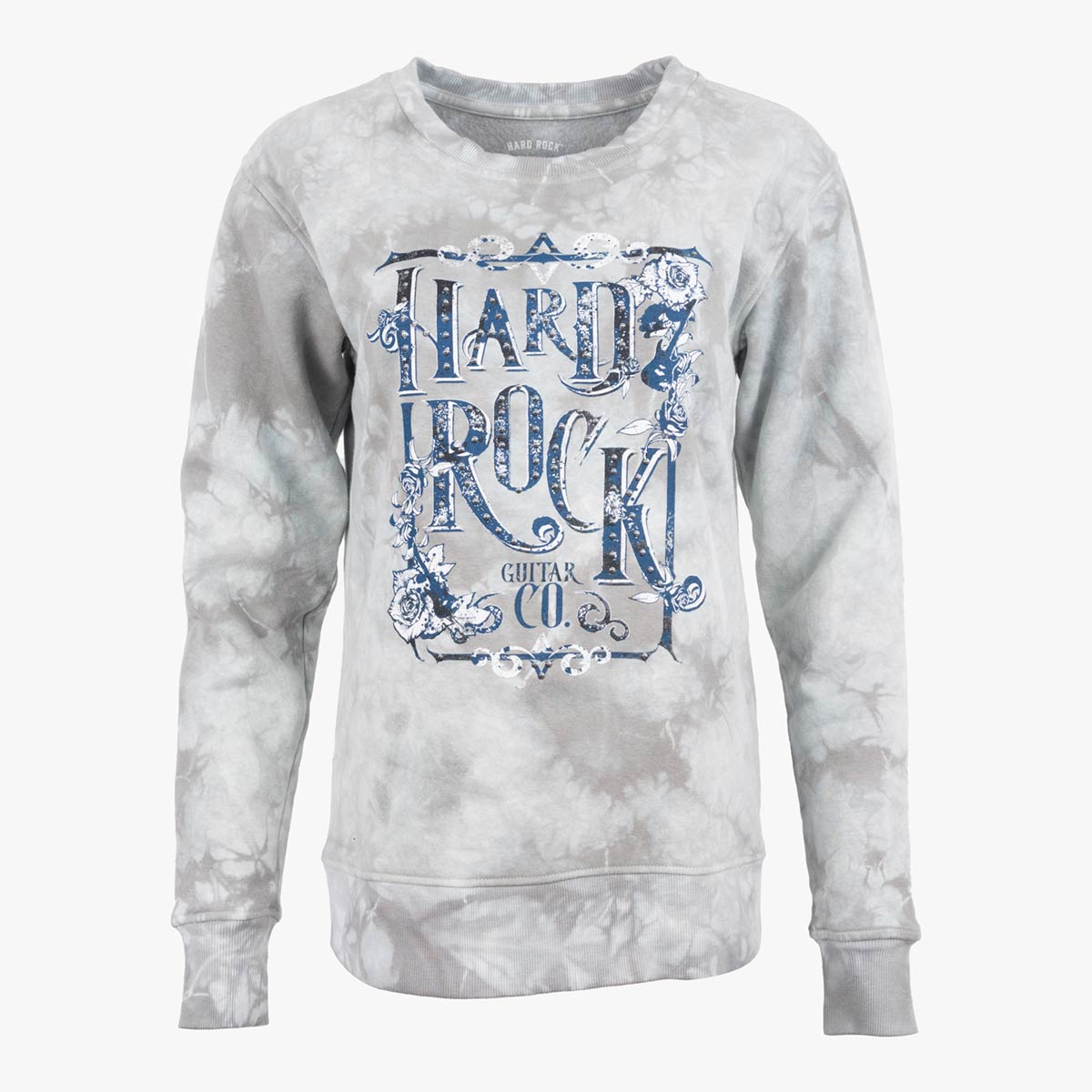 Guitar Company Slim Fit Crewneck Fleece in Washed Cloud Grey with Roses Motif image number 2