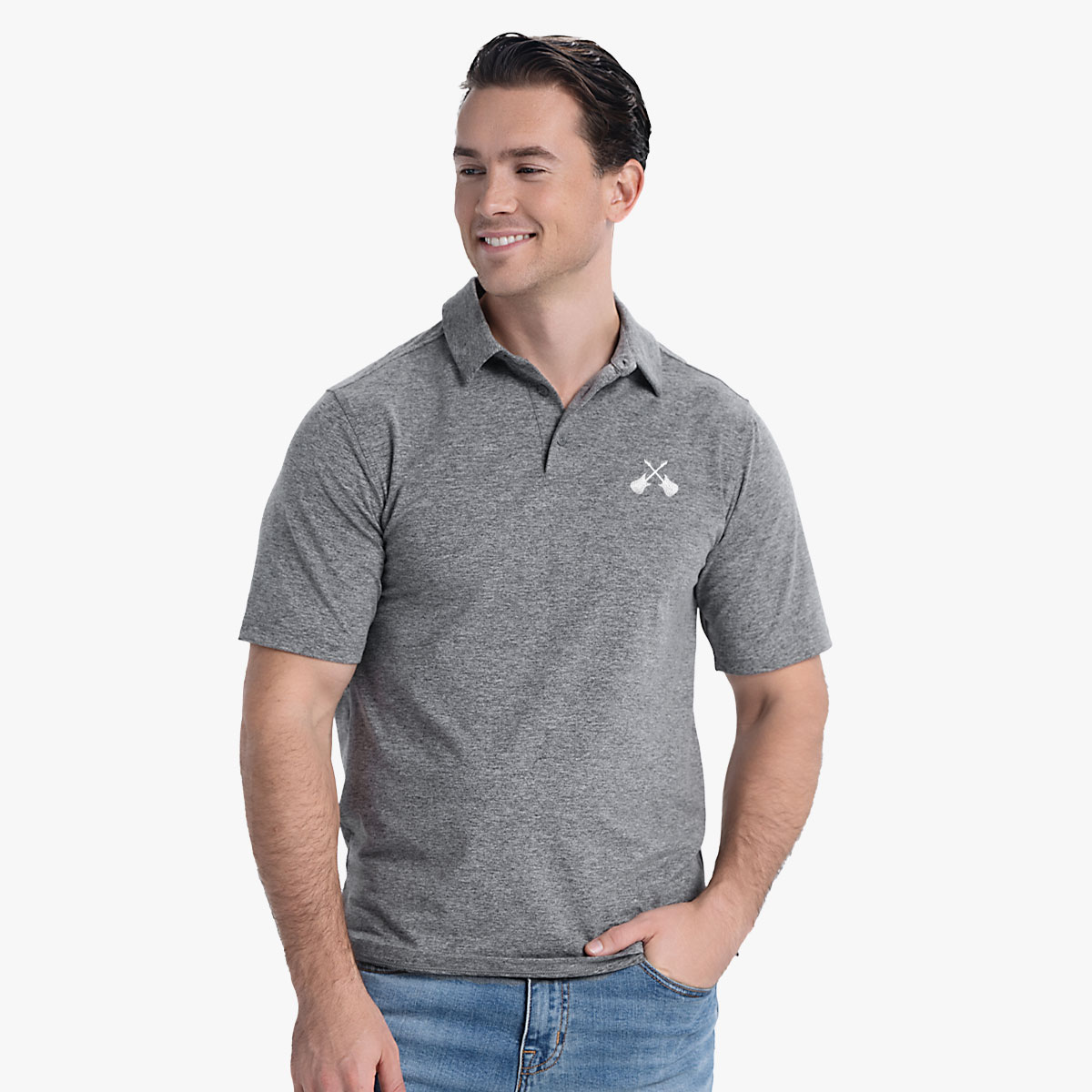 Mens Fit Cross Guitars Velocity Polo in Static Grey image number 1