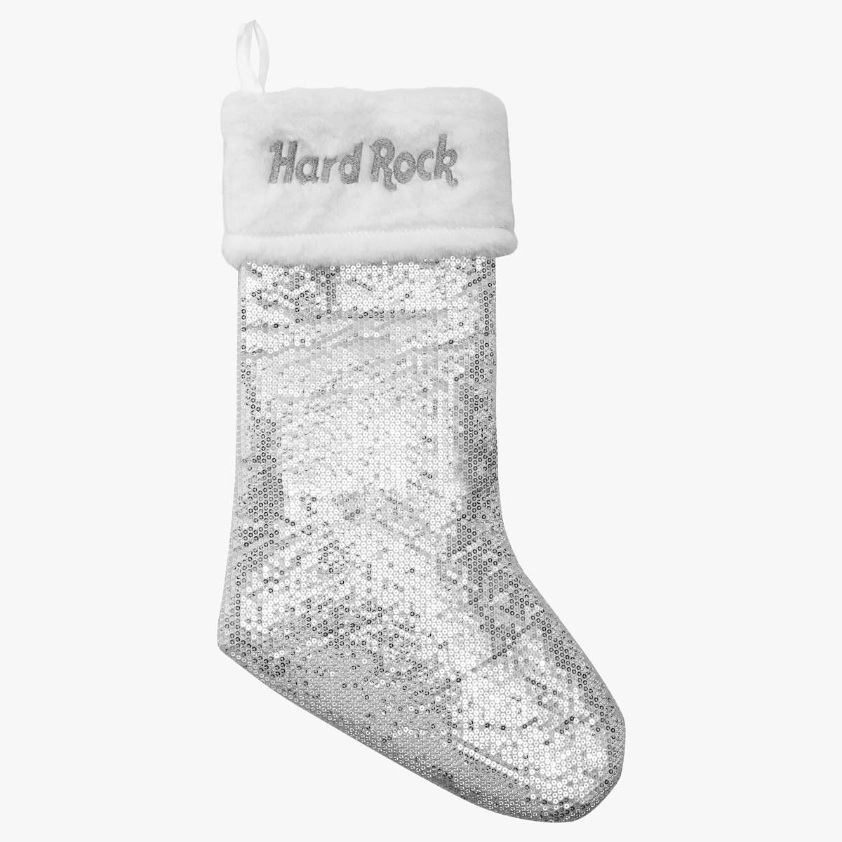 Metallic Silver Sequins Holiday Stocking by Hard Rock image number 1