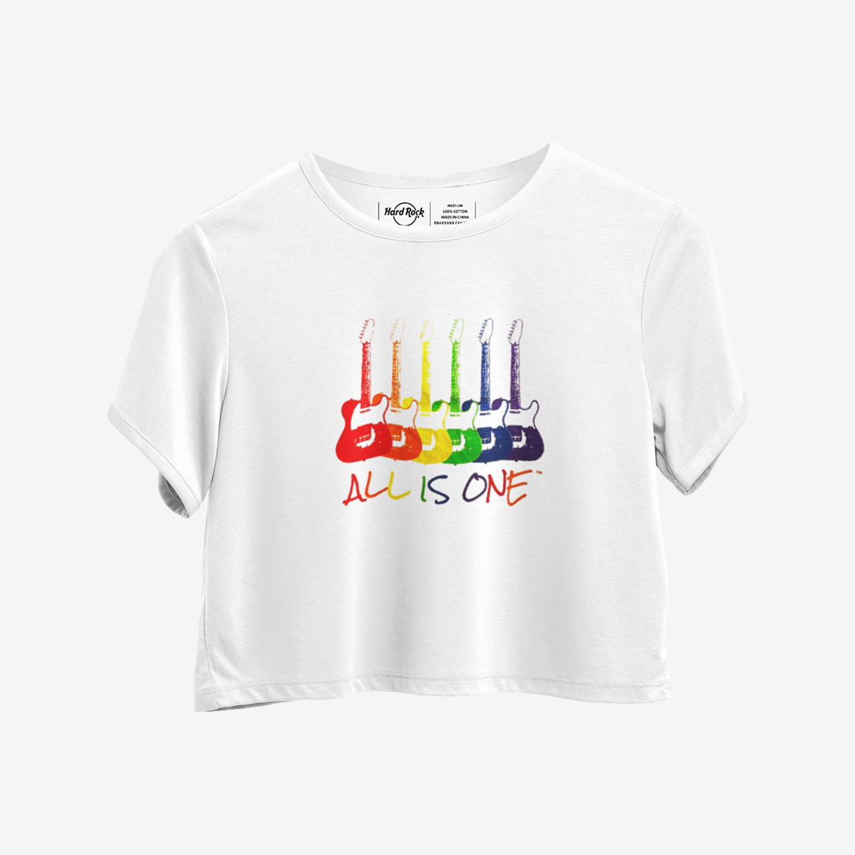 Retro Cropped Top Tee with Rainbow Guitars All Is One Design image number 3