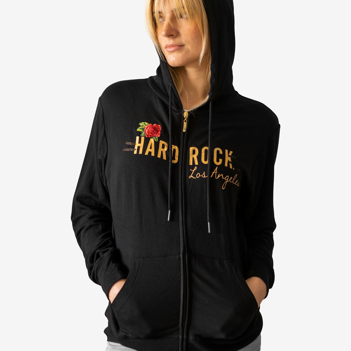 Women's Gold Foil & Roses Full Zip Hoodie image number 1