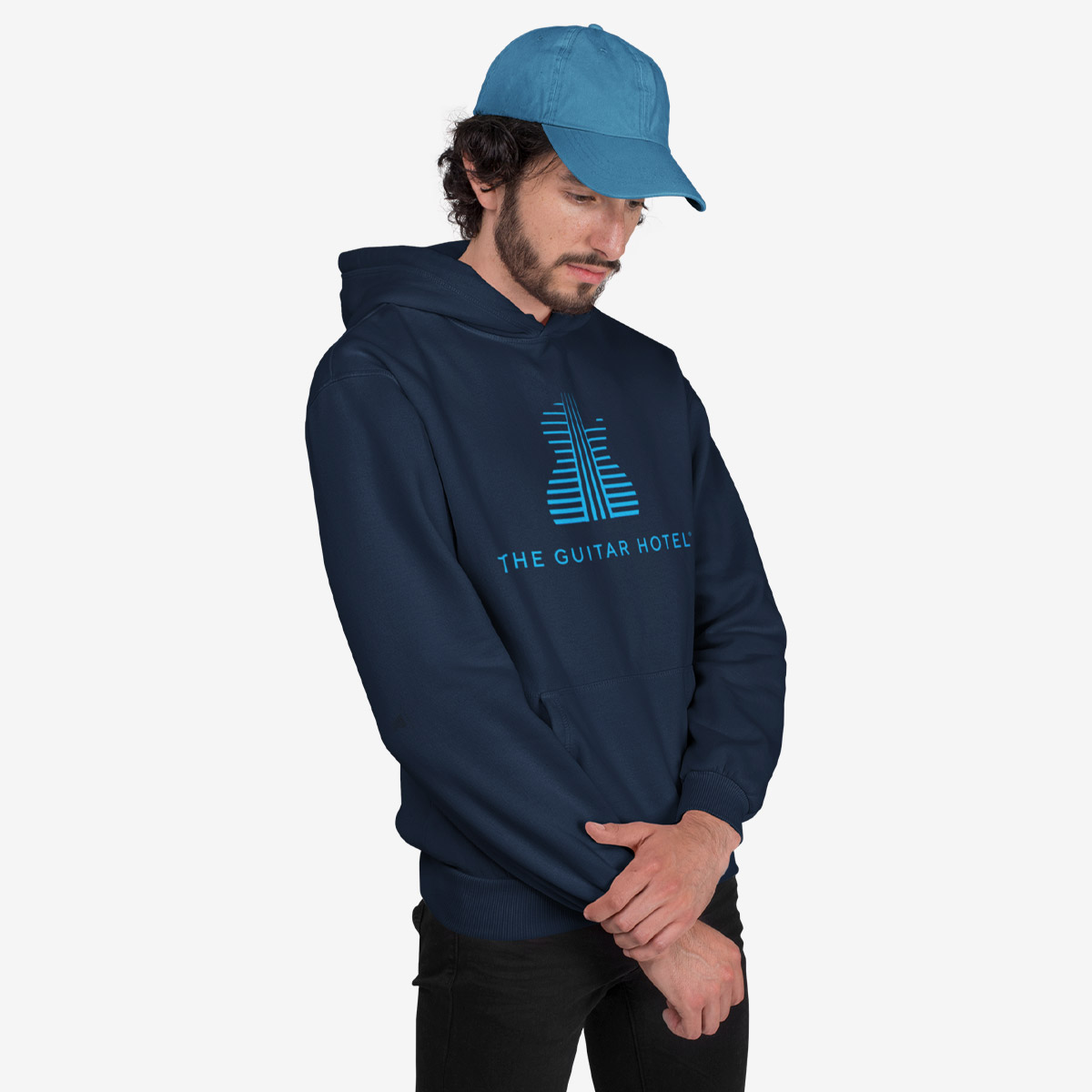 Guitar Hotel Pullover Hoodie in Navy image number 1