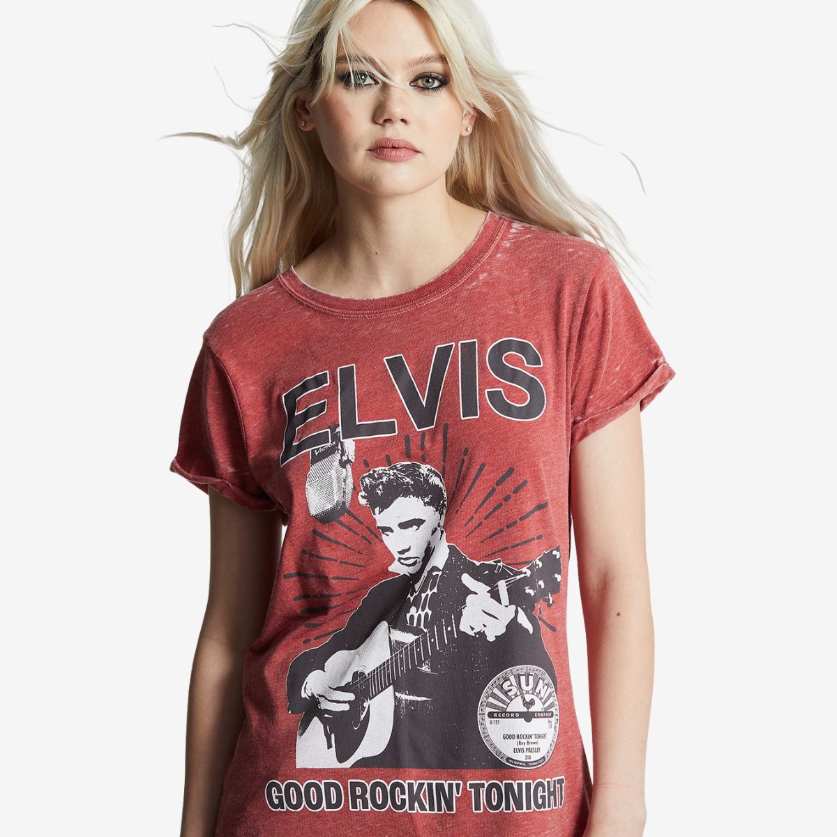 Elvis Fitted Tee with Good Rockin Tonight Design by Recycled Karma image number 1