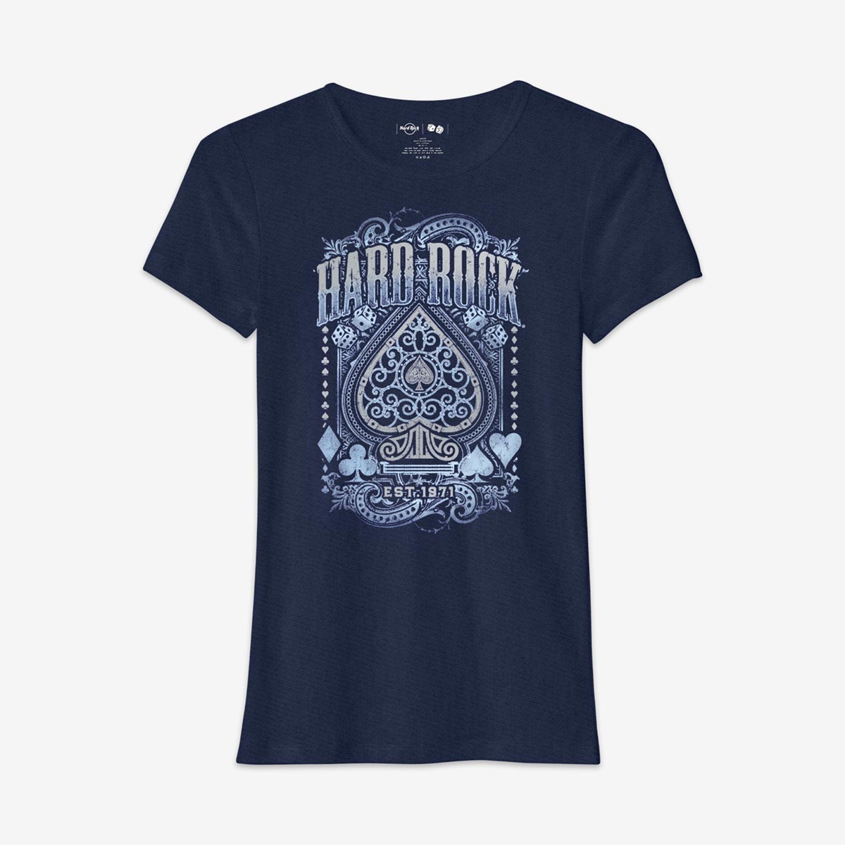 Casino Metallic Spade Women's Navy Tee image number 1