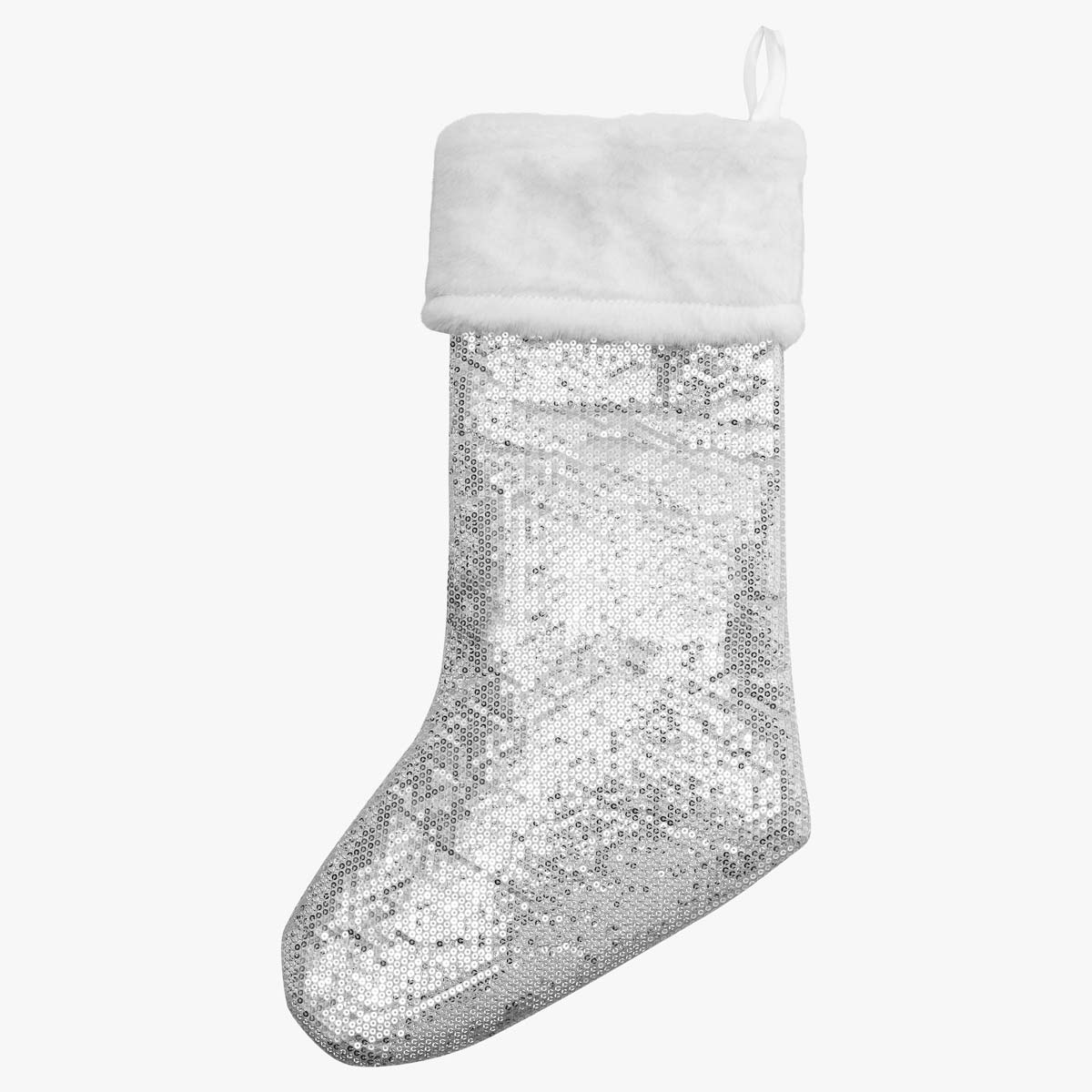 Metallic Silver Sequins Holiday Stocking by Hard Rock image number 2