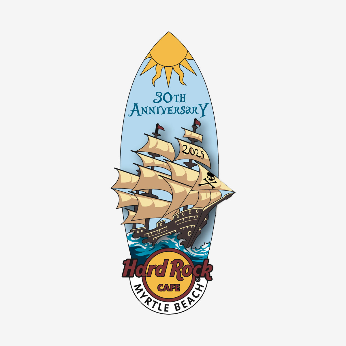 Limited Edition Myrtle Beach 30th Anniversary Rockin' Surfboard Pin image number 1