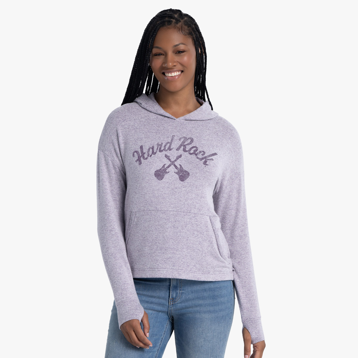 Womens Fit Cross Guitar Wildflower Pullover Hoodie in Wisteria Violet Heather image number 1