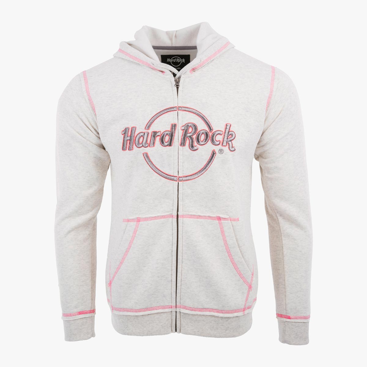 Ladies Fit Metallic Puff Logo Zip Hoodie in Oatmeal image number 1