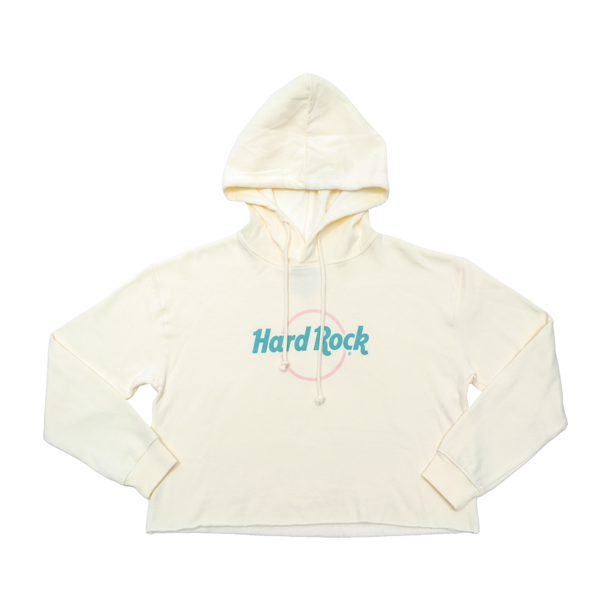 Hard Rock Pop of Color Cropped Women's Fit Beige Hoodie image number 4