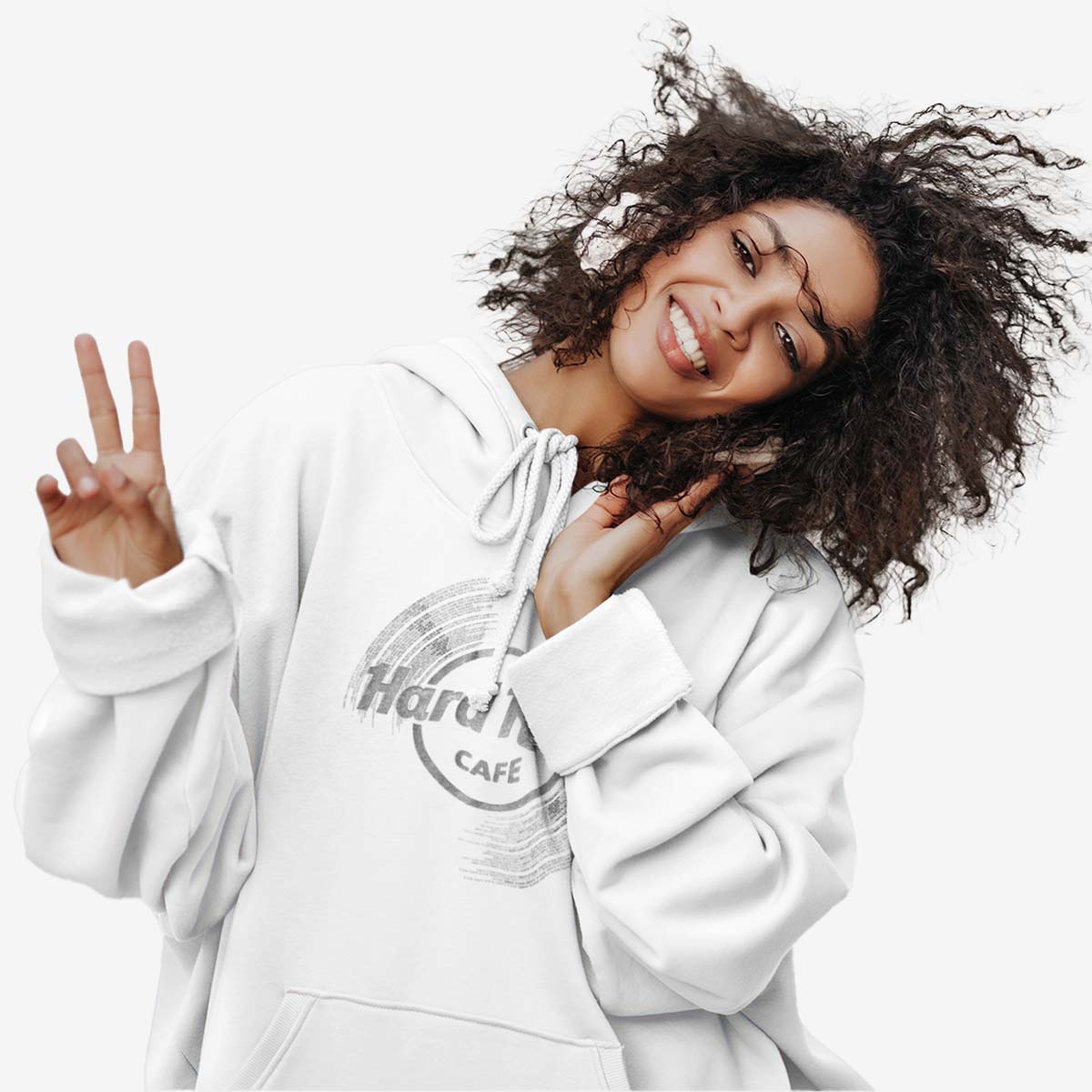 Hard Rock Vinyl Logo Unisex Hoodie in White image number 4