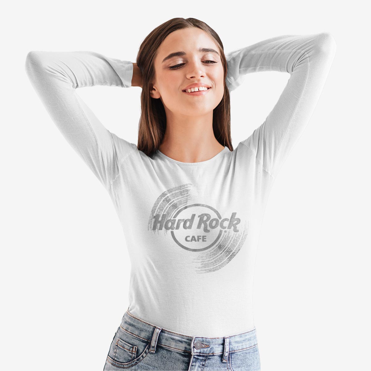 Hard Rock Vinyl Logo Unisex Longsleeve Tee in White image number 4