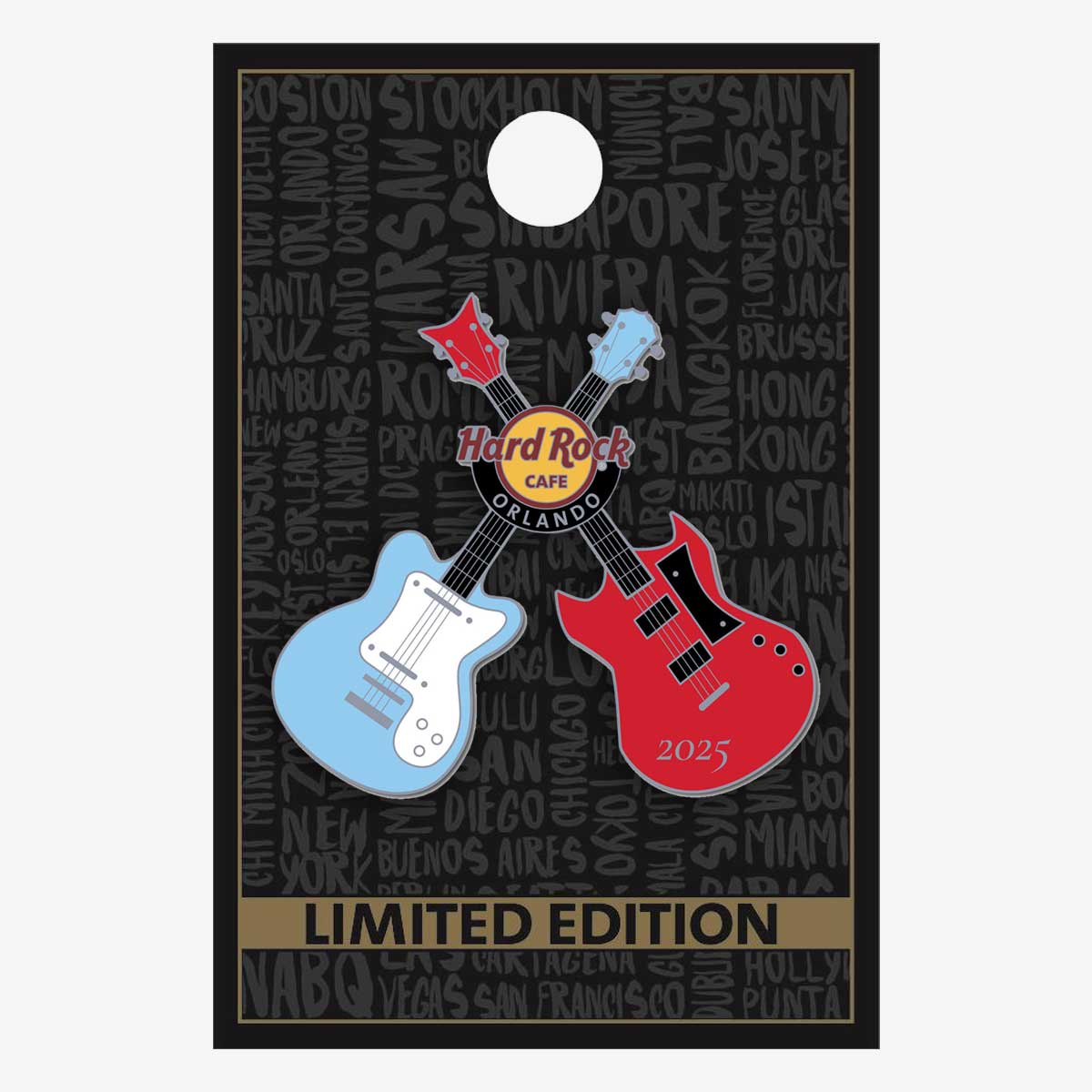 Limited Edition Orlando Fire & Ice Crossed Guitar Pin image number 2