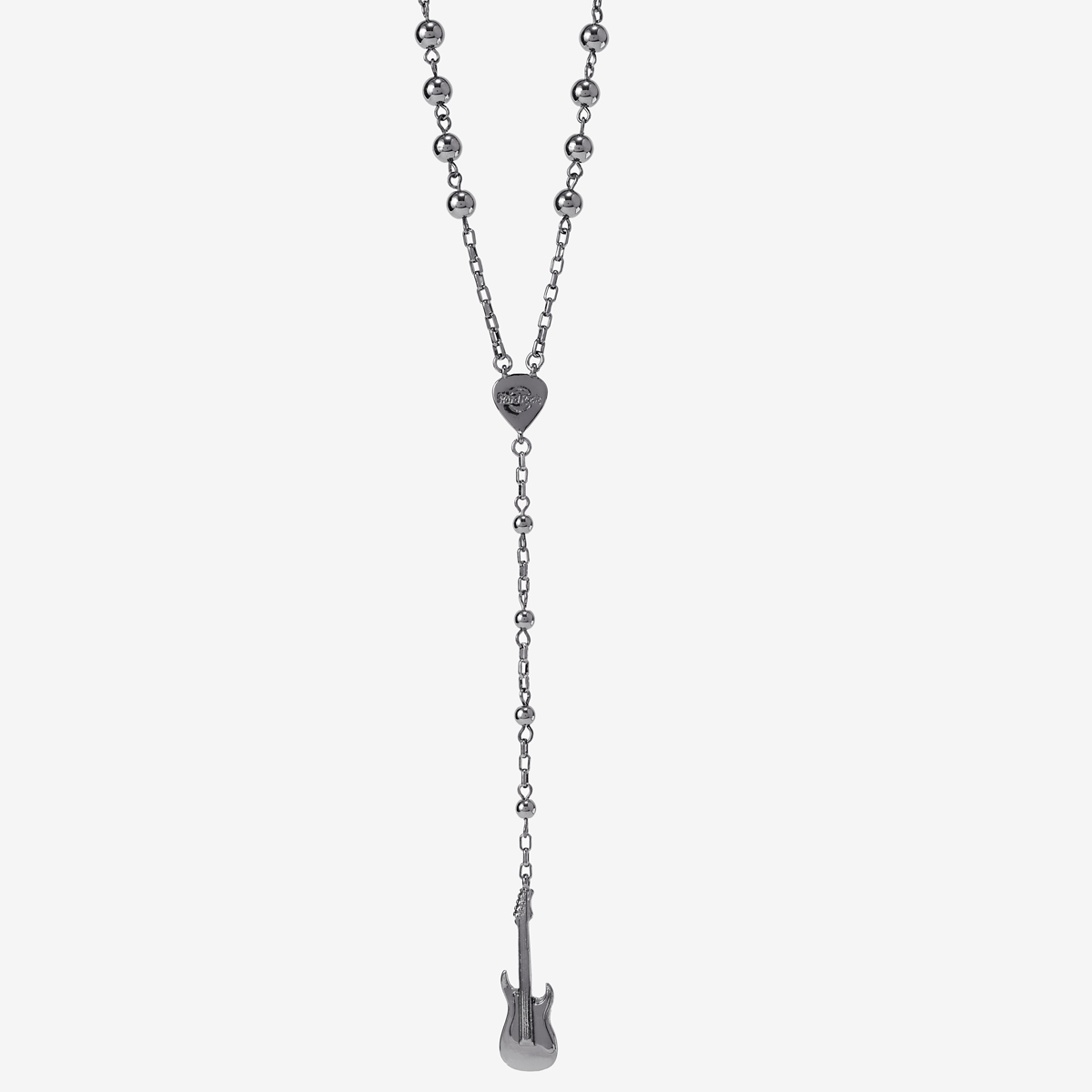 Guitar Pendant Rosary Necklace in Gunmetal Tone image number 1