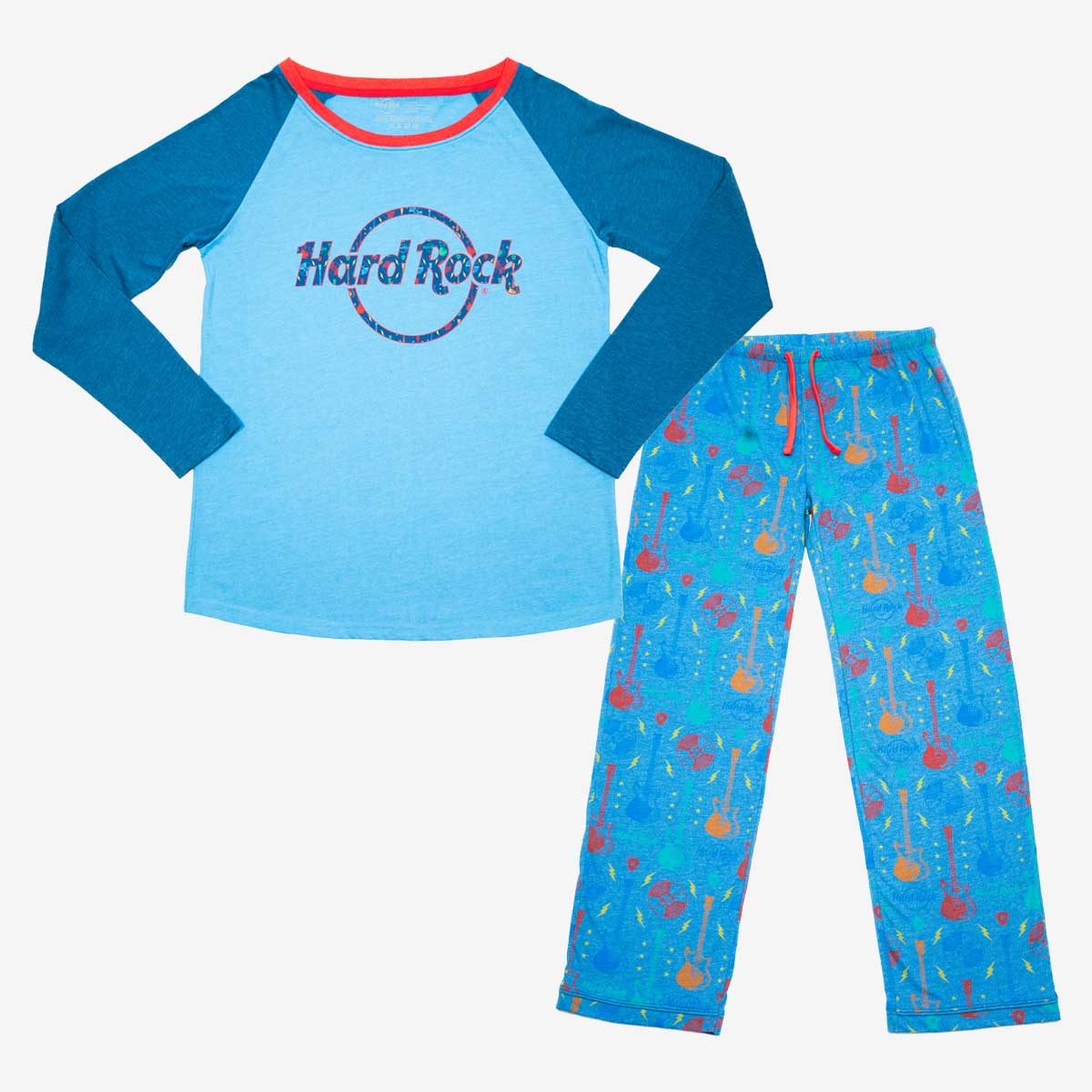 Cozy Holiday Ladies Pajama Set in Blue Guitars Print image number 1