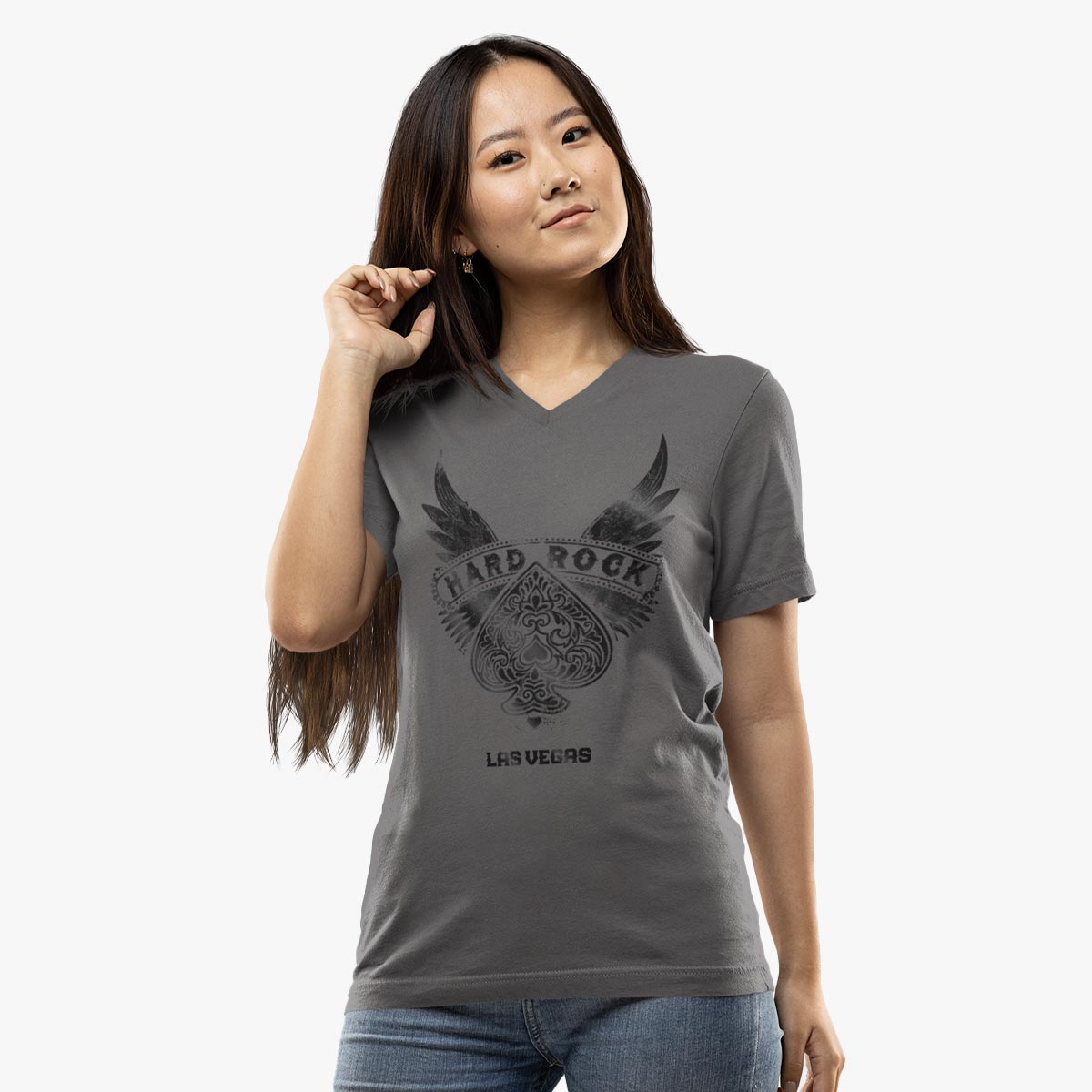 Women's Casino Spade V-Neck Tee in Grey image number 1