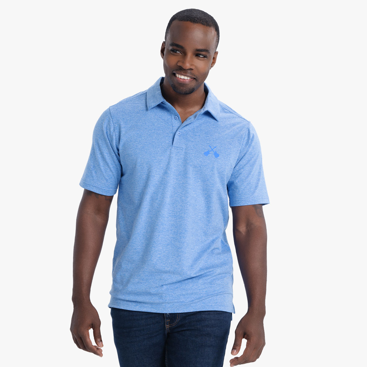 Mens Fit Cross Guitars Velocity Polo in Electric Blue image number 1