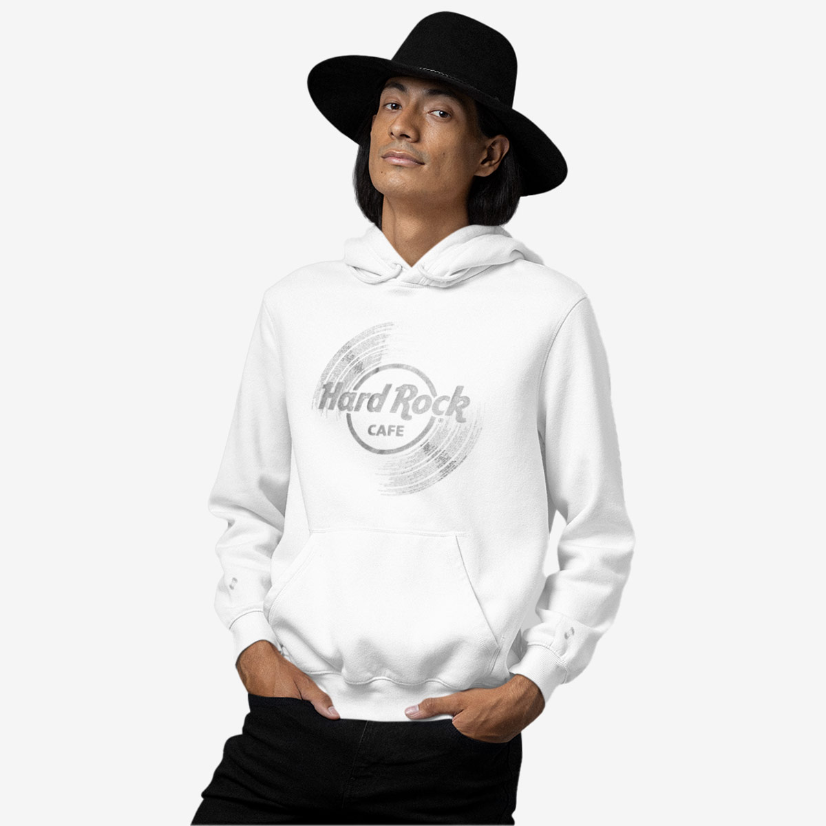 Hard Rock Vinyl Logo Unisex Hoodie in White image number 5