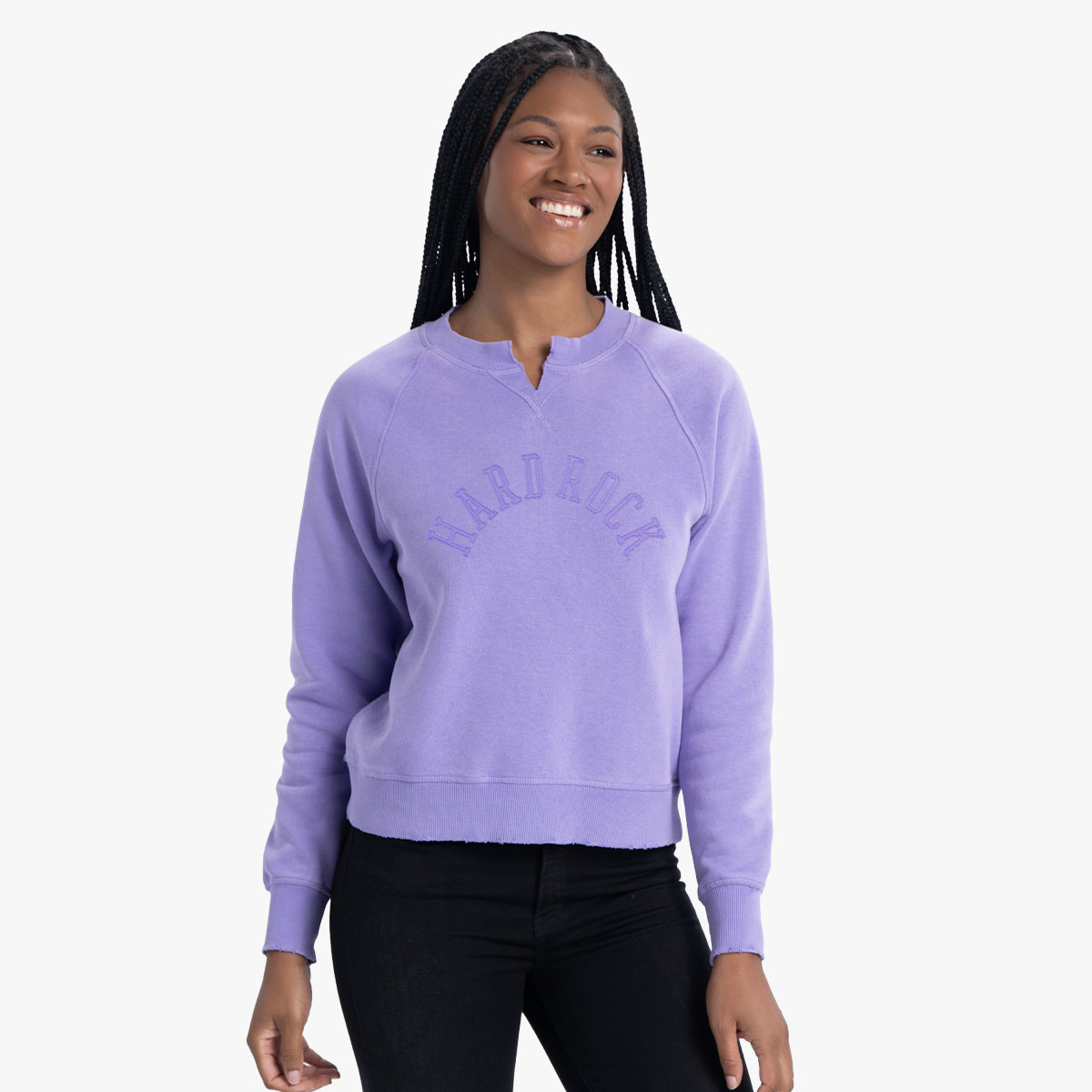 Women's Fit Cross Guitars Willow Washed Longsleeve Tee in Iris Purple image number 1