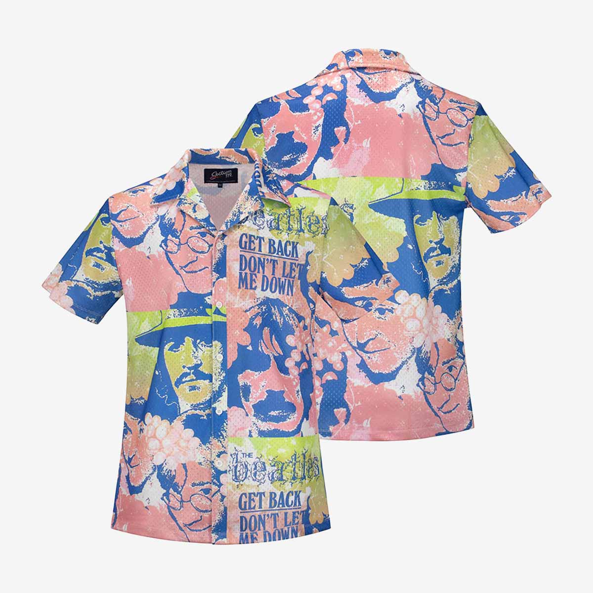 The Beatles Portrait Mesh Short Sleeve Button Down in Blue image number 3