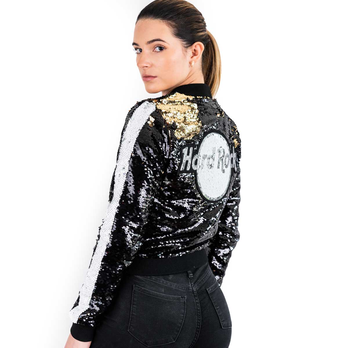 Women's Sequin Logo Bomber Jacket image number 2