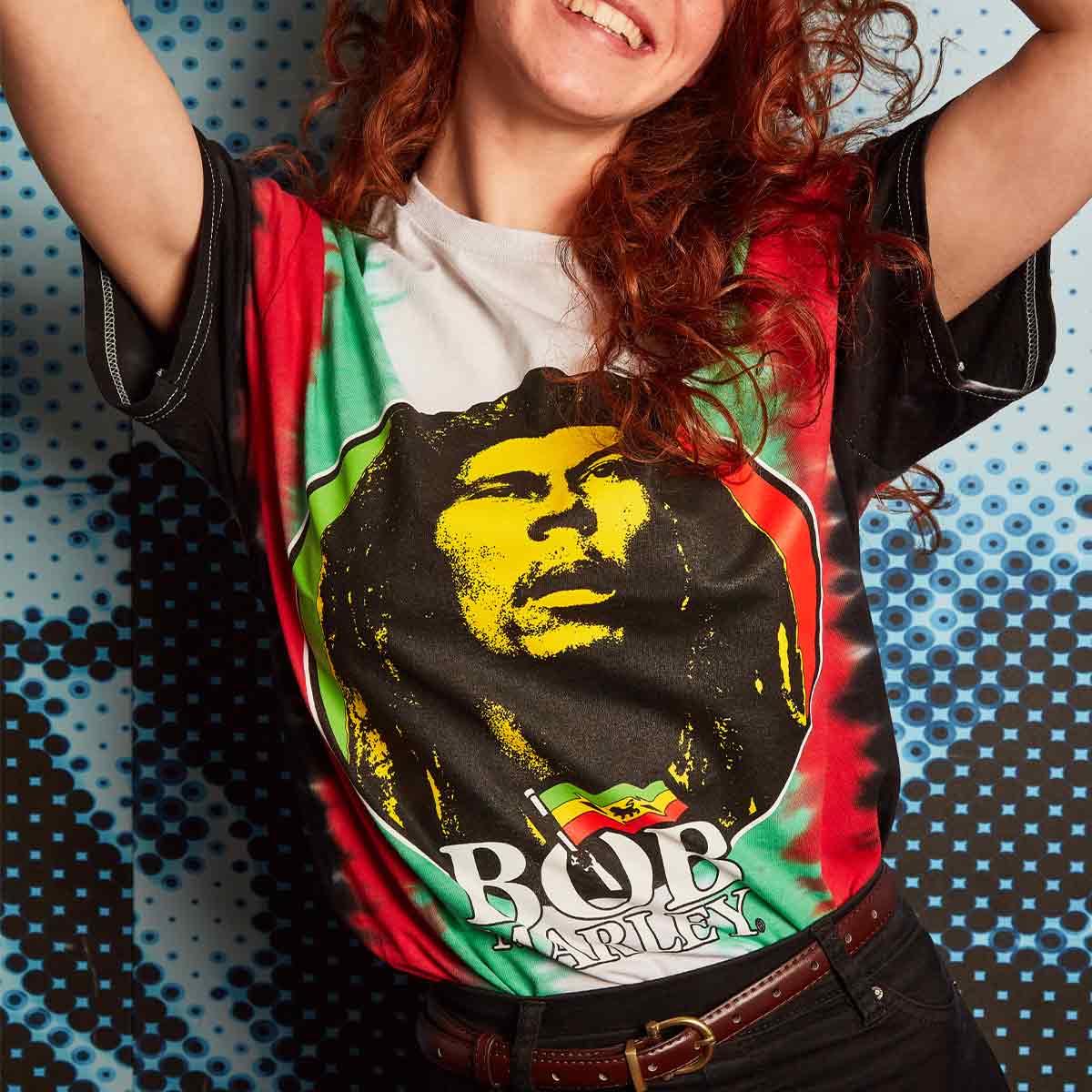 Bob Marley Adult Fit Tee with Tie Dye Design White image number 2