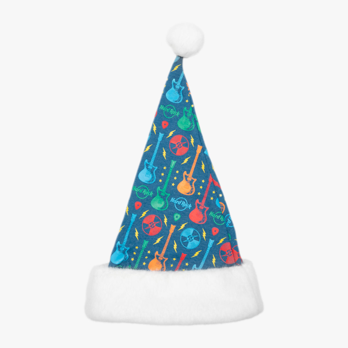 Hard Rock Cozy Holiday Santa Hat in Blue Guitar Print image number 1