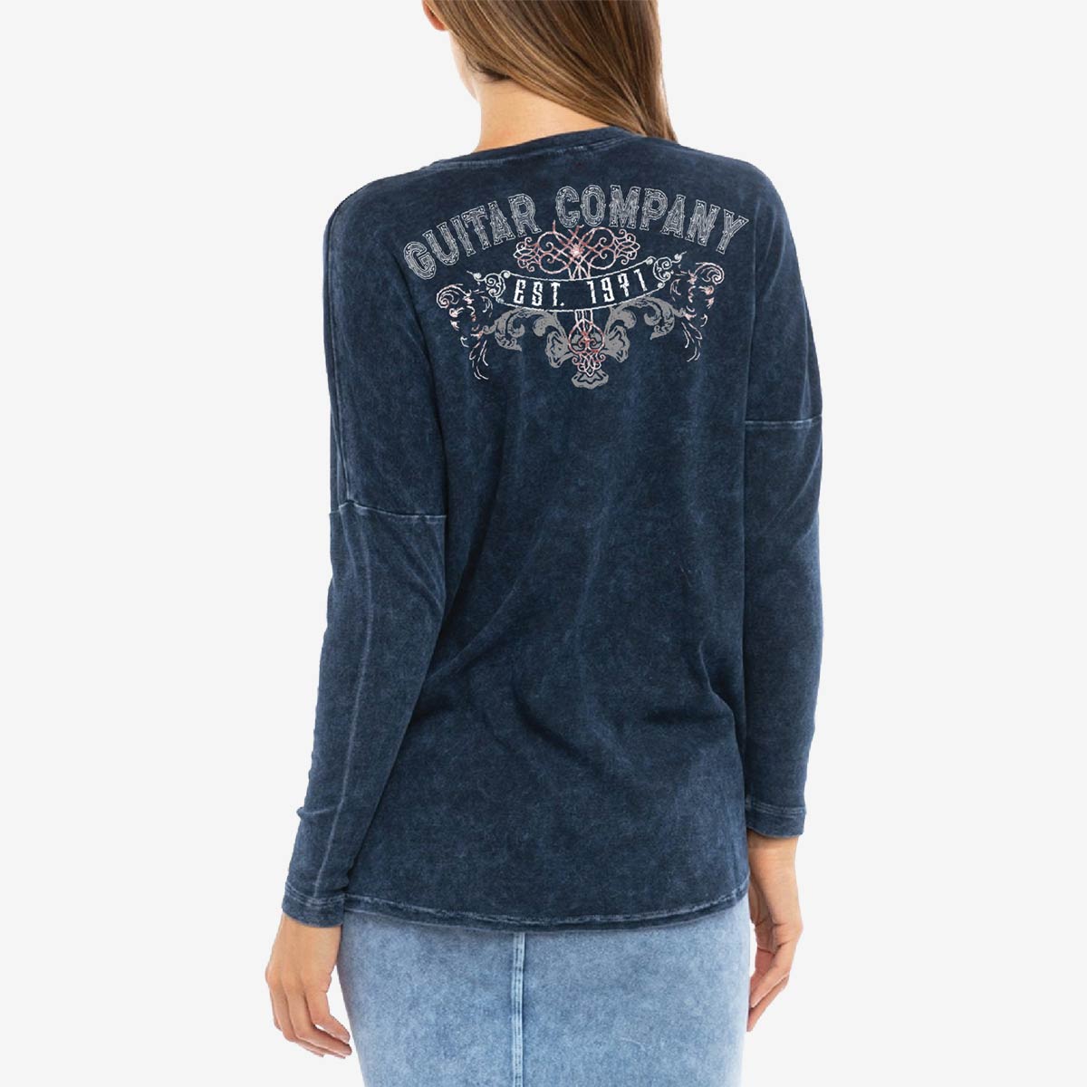 Guitar Company Slim Fit Dropshoulder Longsleeve Tee in Navy image number 2