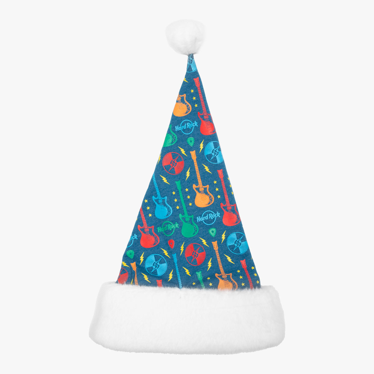 Hard Rock Cozy Holiday Santa Hat in Blue Guitar Print image number 2