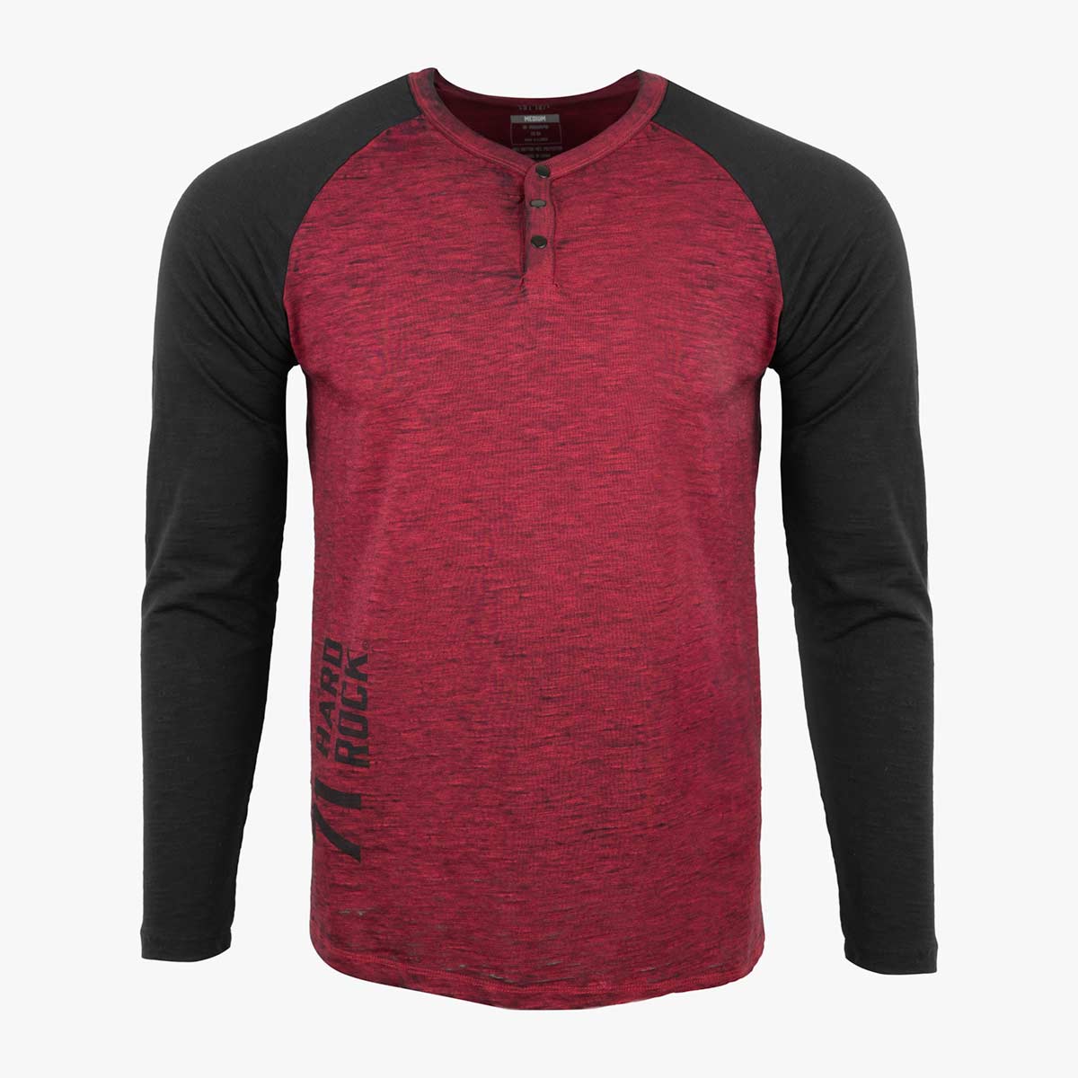 Guitar Company Adult Fit Slub Burnout Raglan in Red Black image number 1